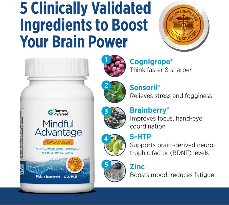 DOCTORS PREFERRED Mindful Advantage Brain Supplements for Memory and Focus  Boost Memory Mental Sharpness Recall  Concentration  30 Count - Image 4