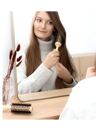 Wooden Hair Brush, 23.1 cm  Round Handle, Professional Styling Brush for Volume and Precision, Blow Dry Roller Brush for Straightening and Curling, Anti Static Roller Hairbrush for Men Women - view 3