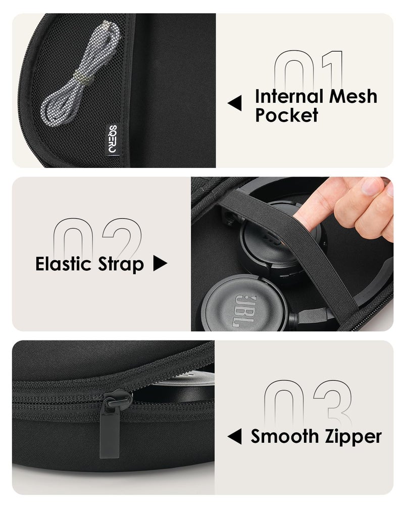 SQERO Headphone Case Hard Shell for JBL Tune 520BT/510BT/500BT/720BT/Bose/Soundcore Anker/BERIBES/KVIDIO/TOZO/JLab, Ultra-Slim Pocket Over-Ear Headset Universal Portable Travel Organizer Bag (Black) - Image 5