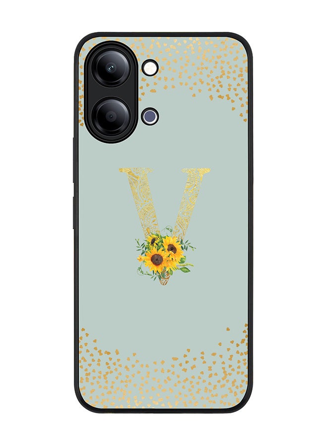 Stylizedd For vivo Y05 4G / Y6t 5G Case,Slim fit Camera Protection, Shockproof Thin Phone cover  - Custom Floral Monogram - V  (Light Grey ) - Image 1