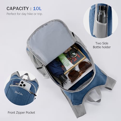 Uselike 10L Small Hiking Backpack Travel Daypack Lightweight Packable Back Pack for Women Men(Navy Blue) - Image 5