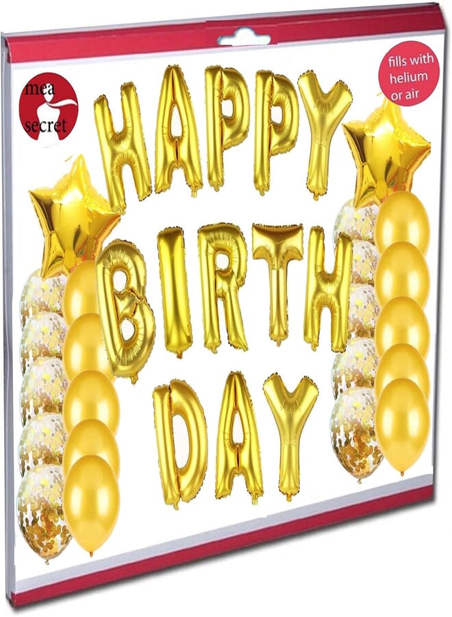 secret happy birthday banner gold confetti balloon gold foil stars