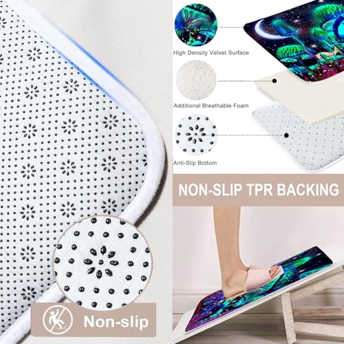 jieprom 4PCS Mushroom Bathroom Shower Curtain Set with Rugs, Toilet Lid Cover and Bath Mat, Moon and Stars with 12 Hooks, Durable Bathroom Decor Set - Image 4