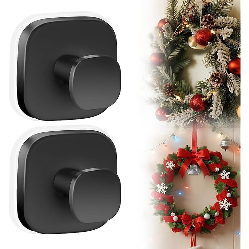 Fauppt Suction Cup Hooks for Door Wreaths on Glass Suction Cup Hooks for Shower,2025 No Drill Wreath Hanger Holder ,Hook Hanging Towels for Window Door Bathroom Mirrors for Daily Use (Black-2PCS) - Image 1
