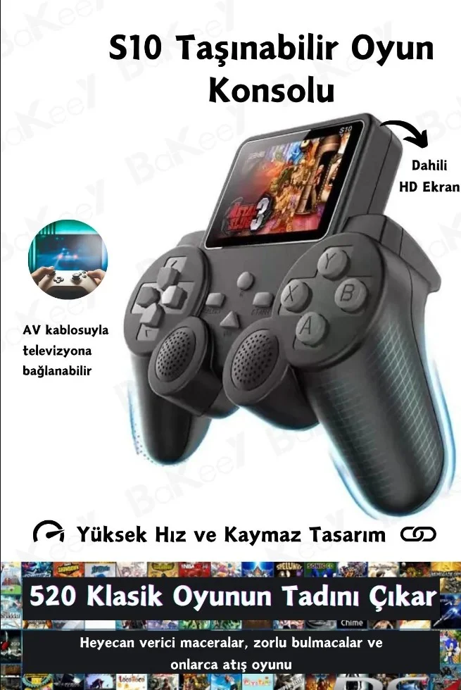 Qasul Color Screen Wireless Portable Game Console Atari with 520 Games