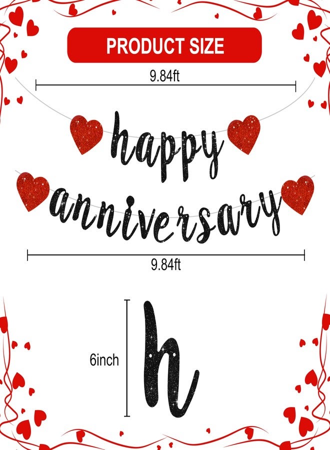 BEISHIDA Glitter Black Red Happy Anniversary Banner, Pre-Strung Glitter Happy Anniversary Banner Anniversary Party Garland Sign for Wedding Engagement Party Decorations & Decor(NO DIY) - Image 3