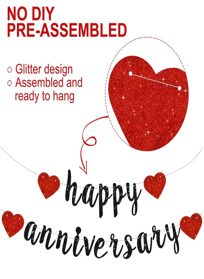 BEISHIDA Glitter Black Red Happy Anniversary Banner, Pre-Strung Glitter Happy Anniversary Banner Anniversary Party Garland Sign for Wedding Engagement Party Decorations & Decor(NO DIY) - Image 2
