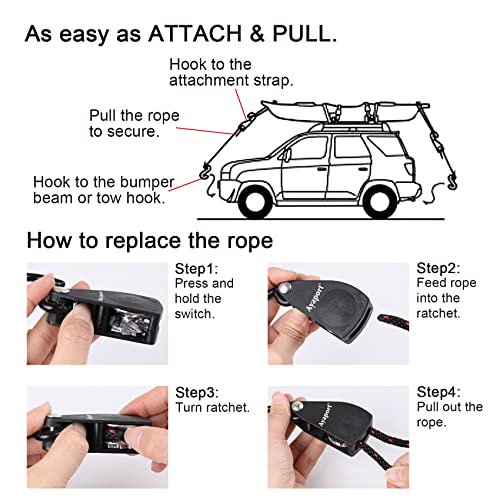 Ayaport Kayak Rope Tie Down 14ft Ratchet Straps Bow and Stern Ratcheting Tie Downs Rope Hanger Kayak and Canoe Accessories - Image 4
