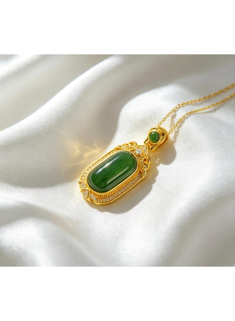S925 Sterling Silver Ladies' Necklace Inlaid with Natural Green Stone, Suitable for Daily Wear, Holiday Gifts and Birthday Presents - Image 3