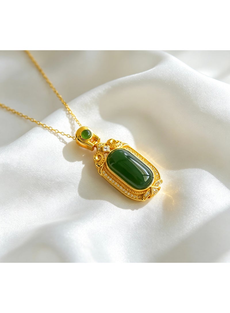 S925 Sterling Silver Ladies' Necklace Inlaid with Natural Green Stone, Suitable for Daily Wear, Holiday Gifts and Birthday Presents - Image 2
