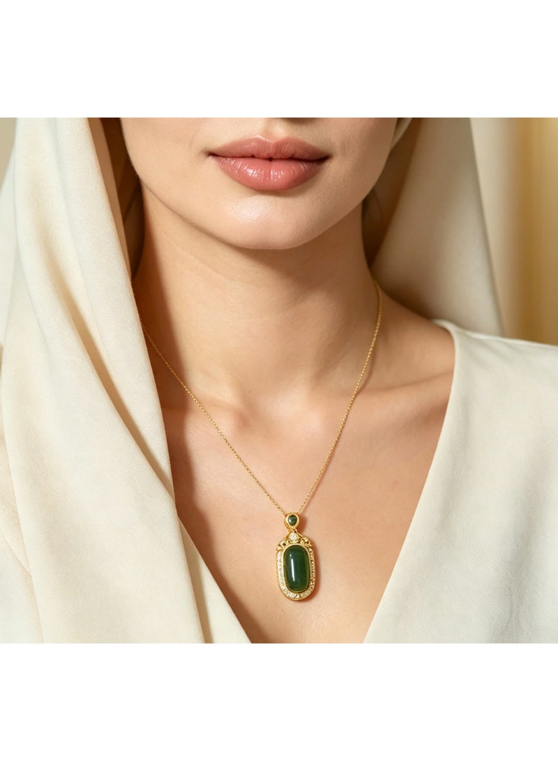S925 Sterling Silver Ladies' Necklace Inlaid with Natural Green Stone, Suitable for Daily Wear, Holiday Gifts and Birthday Presents - Image 4