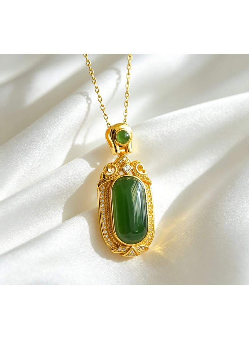 S925 Sterling Silver Ladies' Necklace Inlaid with Natural Green Stone, Suitable for Daily Wear, Holiday Gifts and Birthday Presents - Image 1