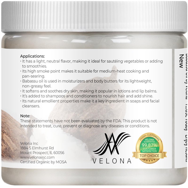 velona Babassu Oil USDA Certified Organic - 16 Fl Oz | 100% Pure and Natural Carrier Oil | Refined, Cold Pressed | Face, Hair, Body & Skin Care and Cooking | Use Today - Enjoy Results - Image 4