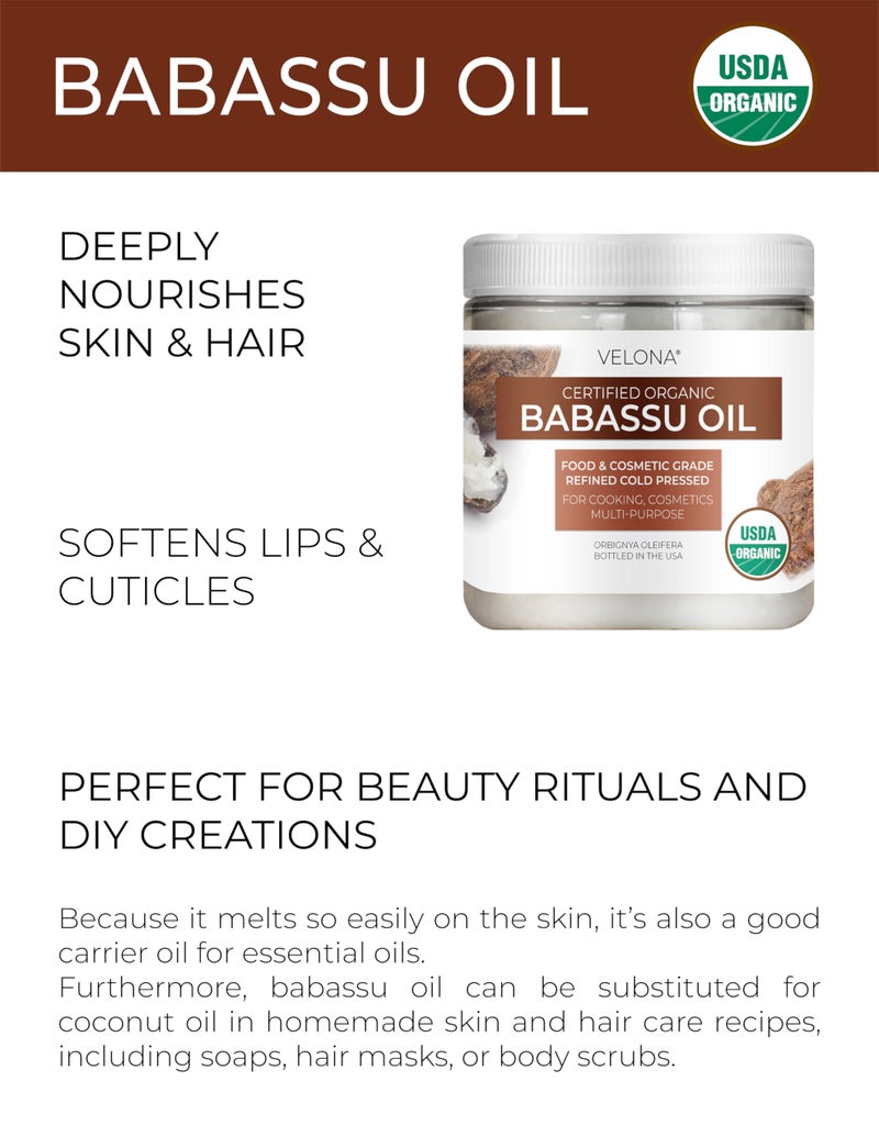 velona Babassu Oil USDA Certified Organic - 16 Fl Oz | 100% Pure and Natural Carrier Oil | Refined, Cold Pressed | Face, Hair, Body & Skin Care and Cooking | Use Today - Enjoy Results - Image 2