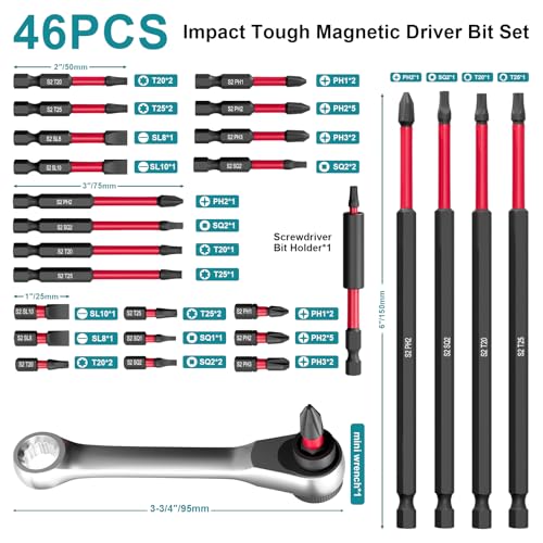 YOSIGHT 46Pcs Screwdriver Bits Set, S2 Steel Screwdriver Impact Bits Kit With 1Pc Magnetic Bit Holder & a Wrench, Used for Power Screwdrivers and Electric Drill Drivers - Image 2