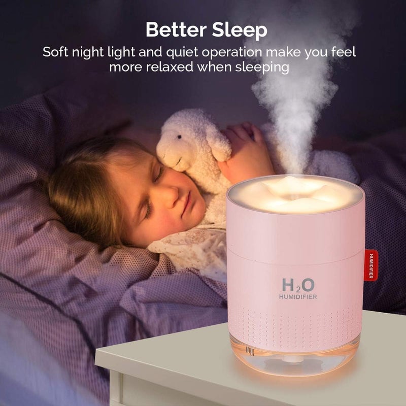 MOVTIP Portable Mini Cool Mist Humidifier, 500ml USB Personal Desktop Humidifier for Baby Bedroom, Travel, Office, Home - Auto Shut-Off, 2 Mist Modes, Super Quiet (Pink) - Image 3