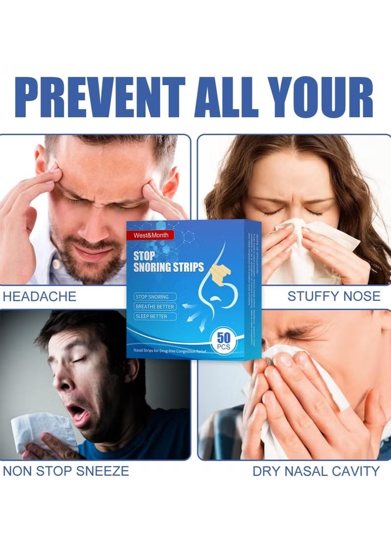 West&Month Nasal Strips for Snoring, Anti Snoring Strips, 50 Pcs Nose Strips for Breathing, Relieve Nasal Congestion, Improved Airflow, and Comfortable Fit Snore Strips, Extra Strength Anti Snoring Solution - Image 5