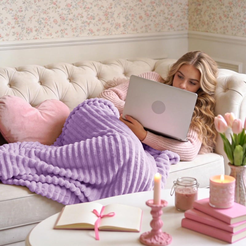 BEDELITE Throw Blanket for Couch, 3D Ribbed Jacquard Soft and Cozy Fleece Throw Blanket for Sofa and Chair, Fluffy Plush Lightweight Blankets for Bed, for Women, 50x60 inches - Image 2