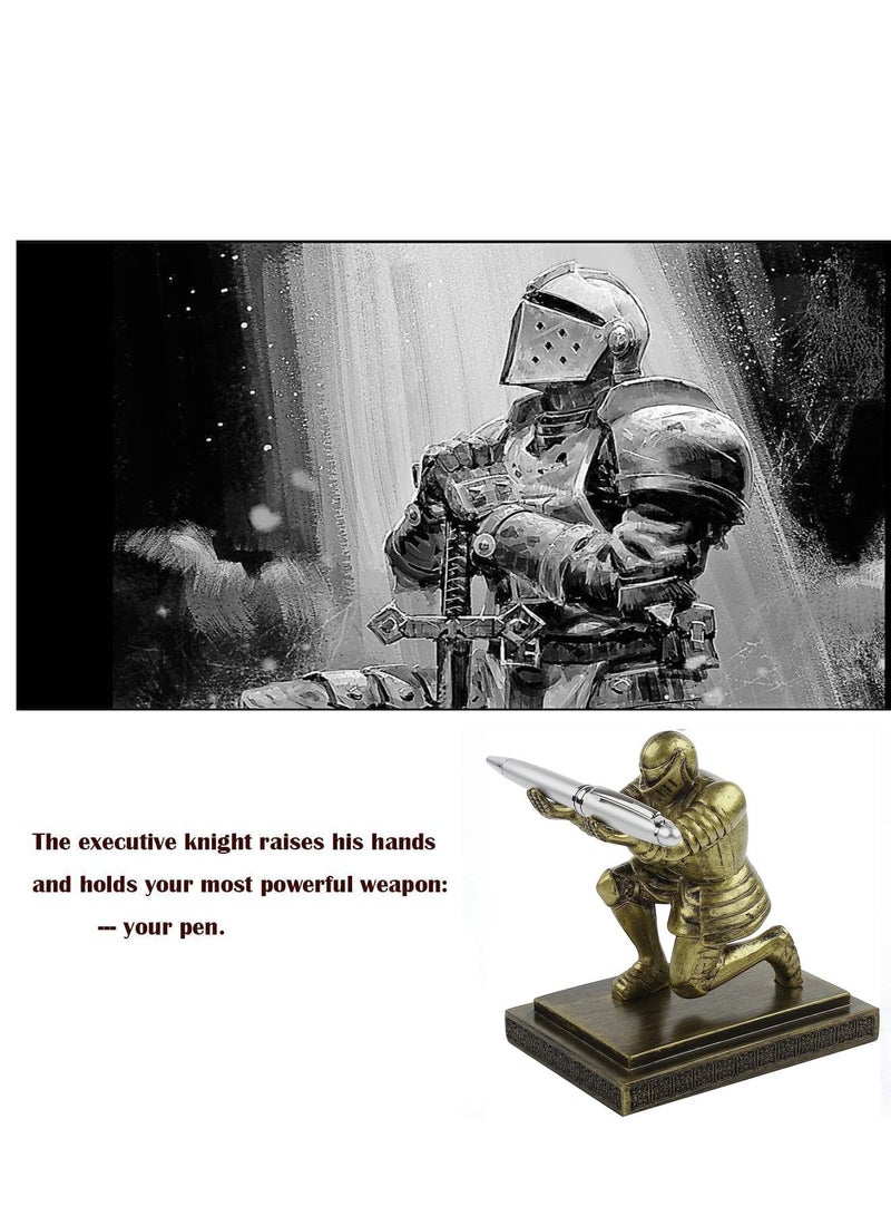 SYOSI Executive Knight Pen Holder Personalized decoration Desk Accessory Stationery organizer creative Pen Stand Decorative Gift for Office Blue - Image 3