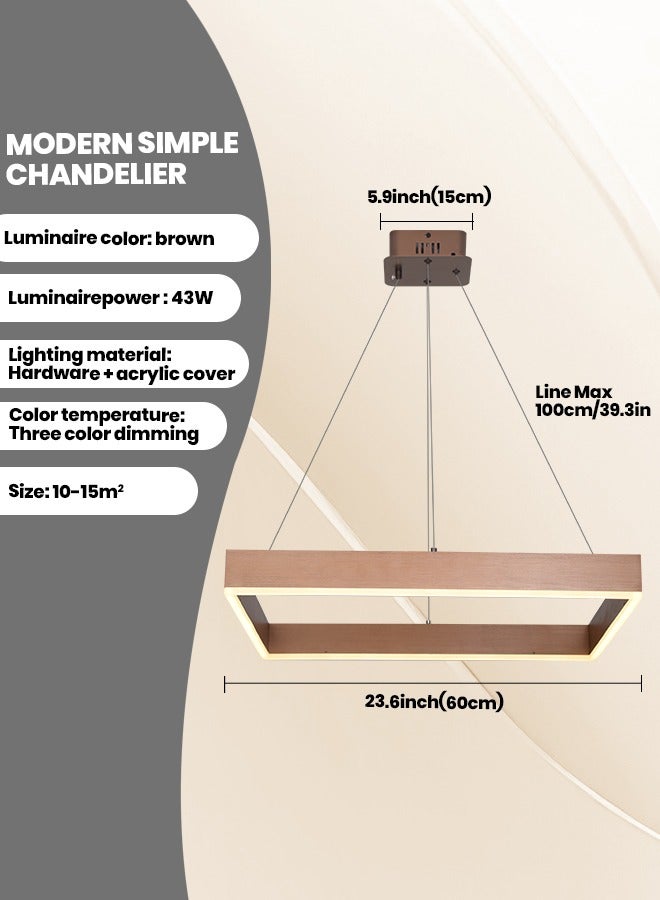 YATAI LIGHTING Modern LED Chandelier,Remote Control 1 Ring Dimmable Square Chandelier for Living Dining Room, Foyer Chandelier Lighting Fixture,Ceiling Hanging Living Room LED Light Fixture (Brown, 1-Ring)  - Image 3