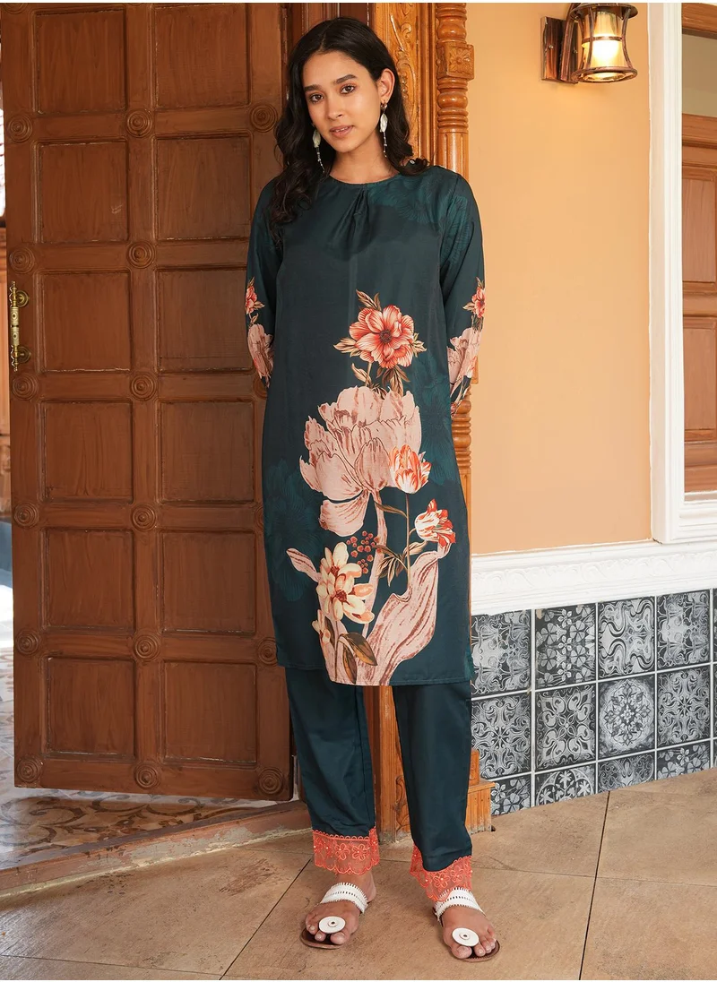 QISSA Women's Sacramento Green Ethereal Bloom Kurta Set