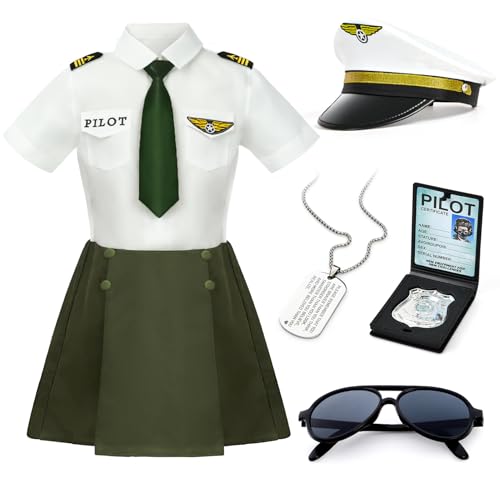 GC Girls Pilot Costume Kids Dress Up Outfits Toddler Sunglasses Hat Accessories Halloween Cosplay Role Play Party Gifts - Image 1