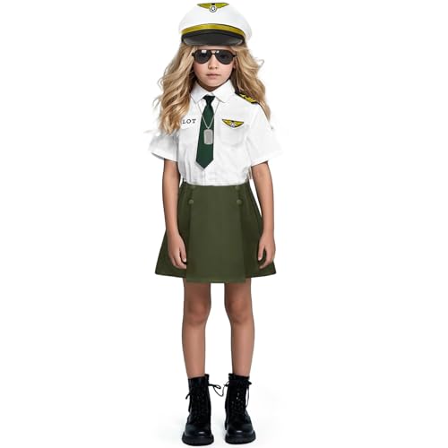 GC Girls Pilot Costume Kids Dress Up Outfits Toddler Sunglasses Hat Accessories Halloween Cosplay Role Play Party Gifts - Image 5