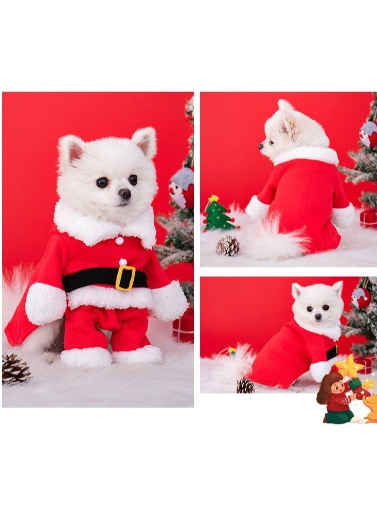 A.M Pet Dog And Cat Christmas Costumes Funny Santa Cosplay Elf Clothes Holiday Party Outfits w/Hat - Image 1