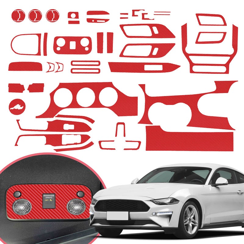YAMUDA Compatible with 48PCS Decorative Interior Protection Carbon Fiber Sticker for Ford Mustang 2015 2016 2017 2018 2019 2020 Red