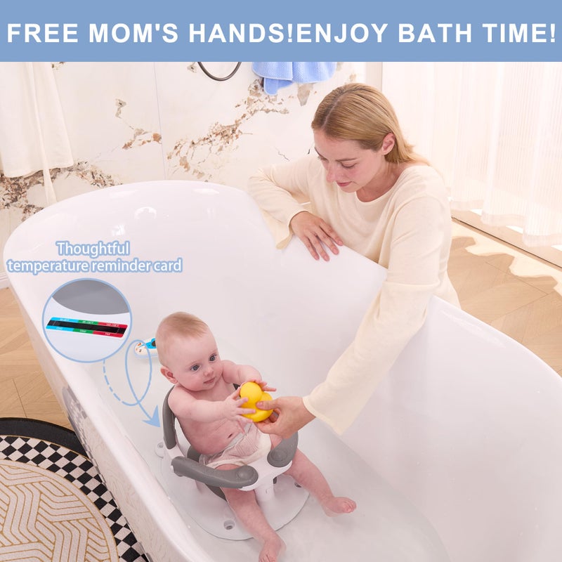 Wddbb Baby Bath seat for Babies 6 Months & up, 360Â° Stable Toddler Bath Chair with one-Touch Button, Back Hollow Design, Water Temperature Card & 4 Suction Cups for Safety (Gray) - Image 2
