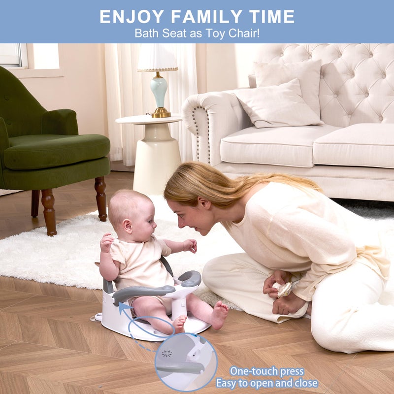 Wddbb Baby Bath seat for Babies 6 Months & up, 360Â° Stable Toddler Bath Chair with one-Touch Button, Back Hollow Design, Water Temperature Card & 4 Suction Cups for Safety (Gray) - Image 3