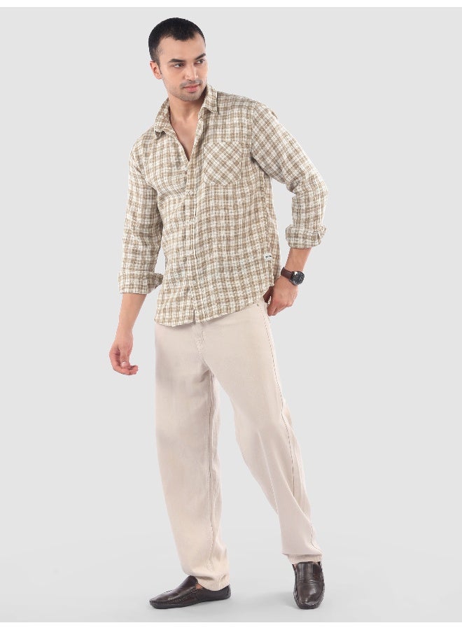 Beyoung Beige Plaid Check Cotton Shirt  - Image 5