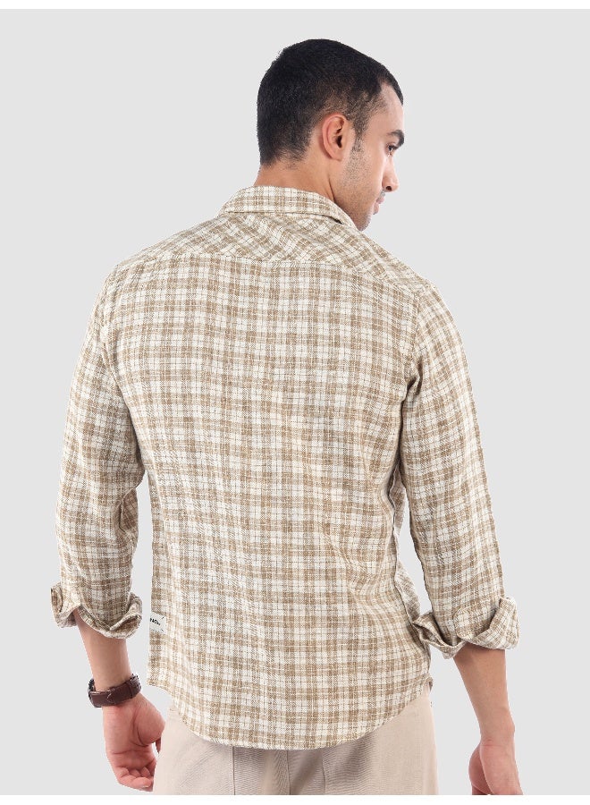 Beyoung Beige Plaid Check Cotton Shirt  - Image 3