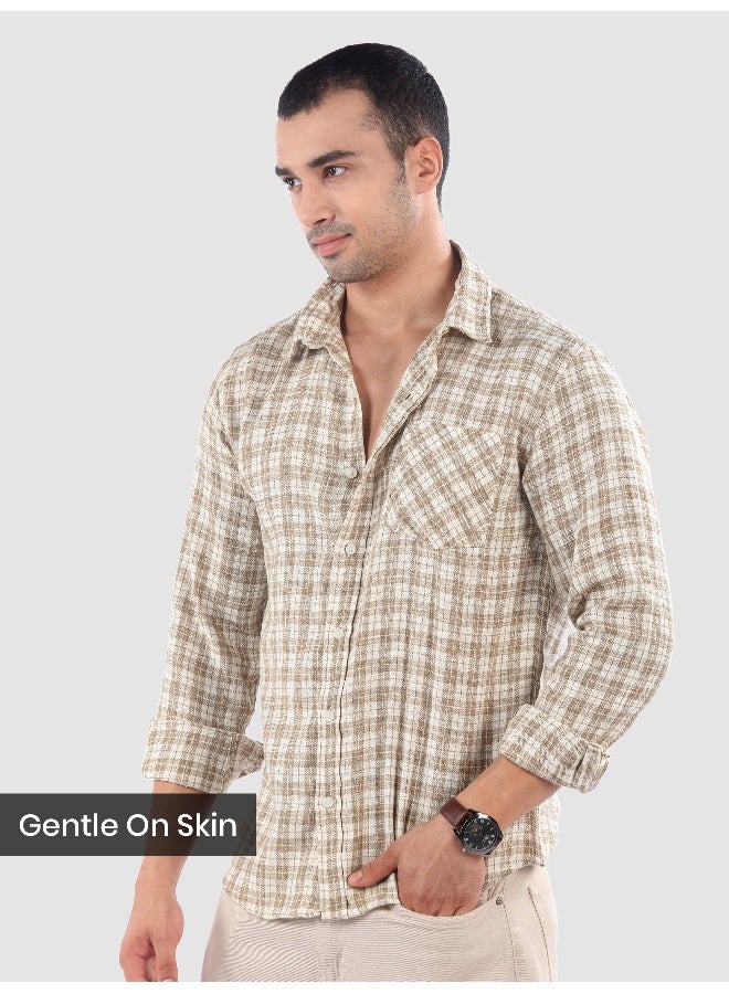 Beyoung Beige Plaid Check Cotton Shirt  - Image 2