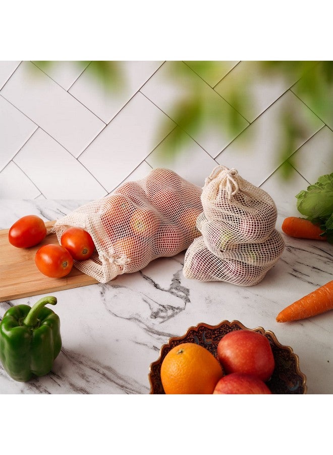 Dcluttr Cotton Mesh Vegetable Bag For Fridge - Set of 12 Eco-Friendly Drawstring Fridge Storage Bags, Vegetable Storage Bags for Refrigerator, Reusable Produce Bags (S-4pc,M-4pc,L-4pc) - Image 2