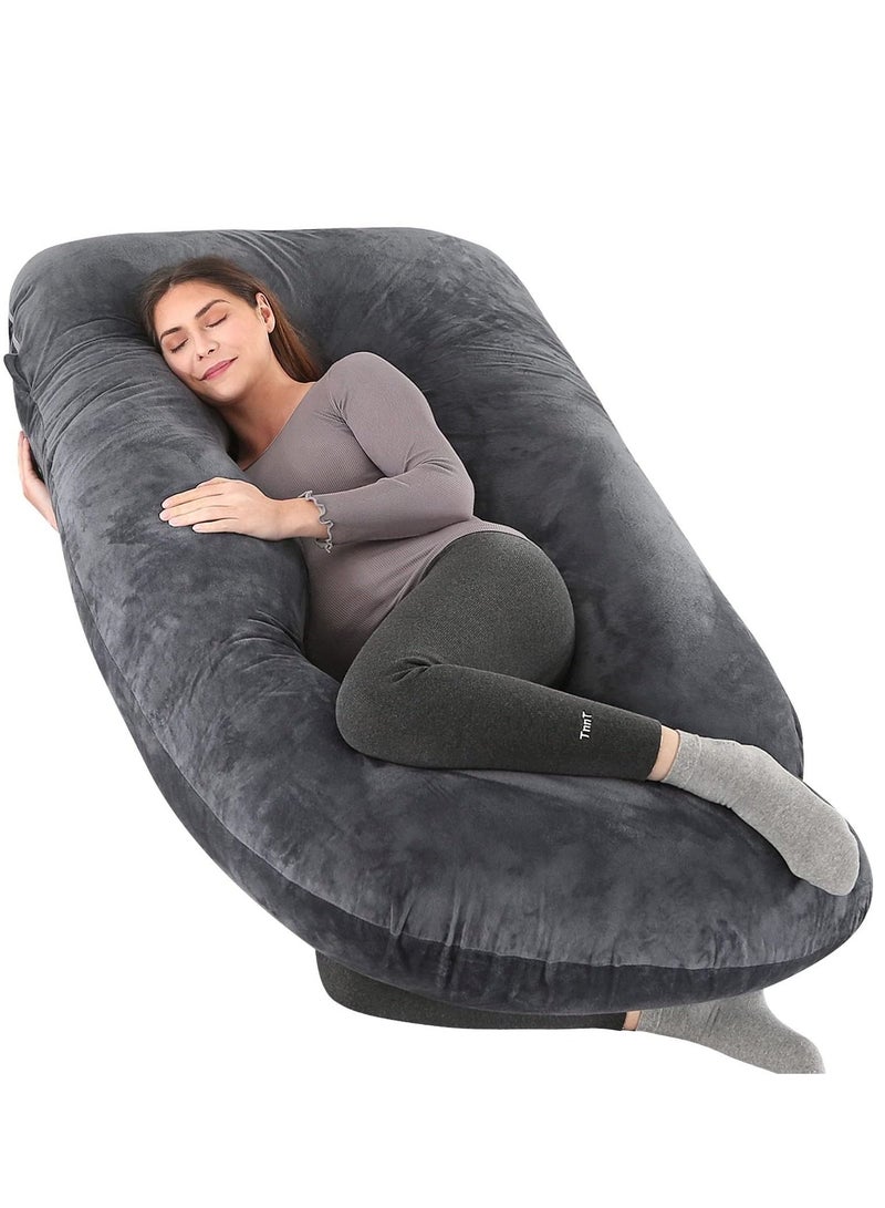 Arabest Pregnancy Pillows, Full Body Pillow with Removable Velvet Cover, Maternity Pillow for Pregnant Women (Black) - Image 1