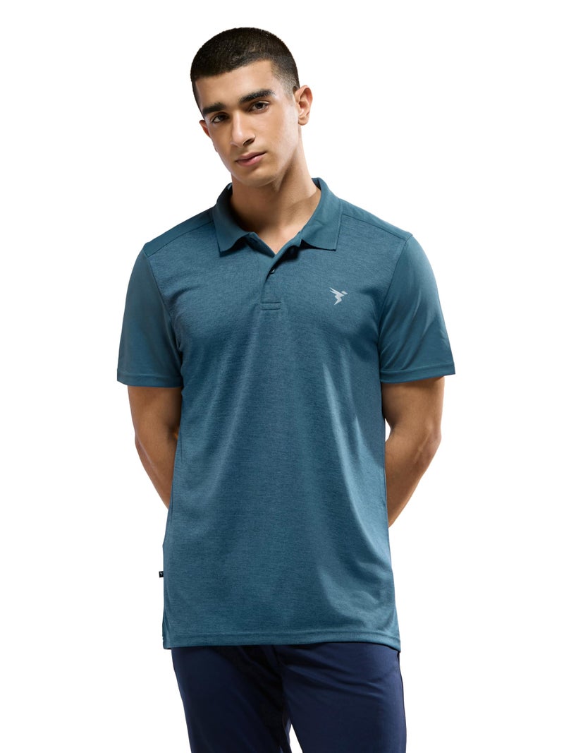 TECHNOSPORT Men's Slim Fit Polo Neck Half Sleeve T-Shirt for Running, Gym & Sports - (MTP846HBM_Horizon Blue_M) - Image 1