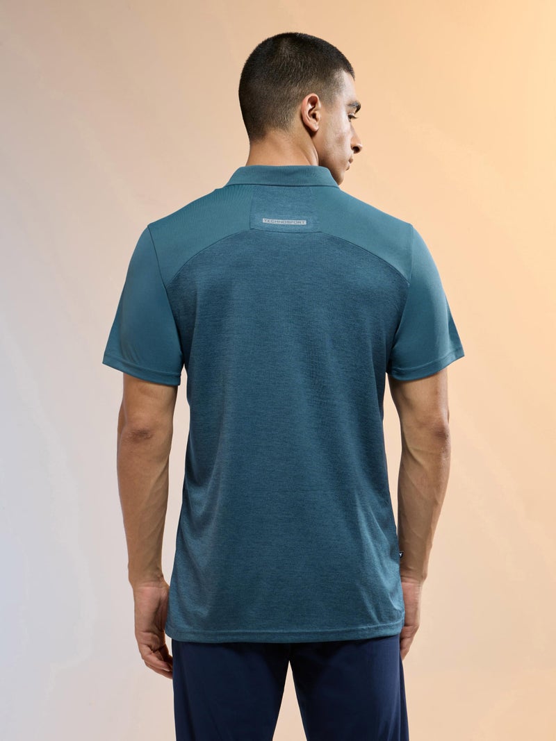 TECHNOSPORT Men's Slim Fit Polo Neck Half Sleeve T-Shirt for Running, Gym & Sports - (MTP846HBM_Horizon Blue_M) - Image 2