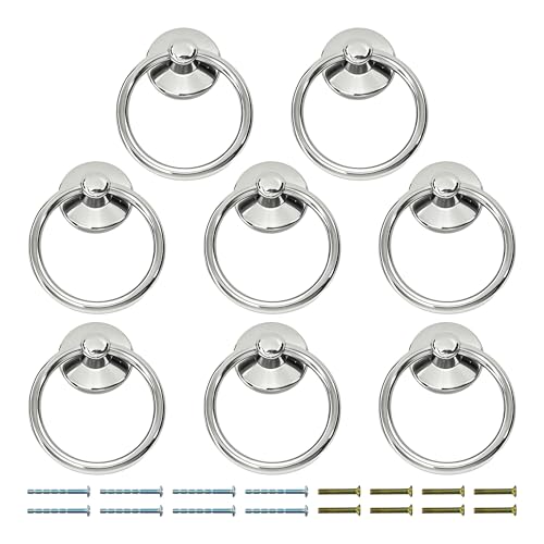 bociloy 8Pcs Metal Ring Pull Handle Knobs, Silver Drop Ring Drawer Pulls, Single Hole Zinc Alloy Handle Pulls for Cabinet, Dresser, Door, Cupboard - Image 1