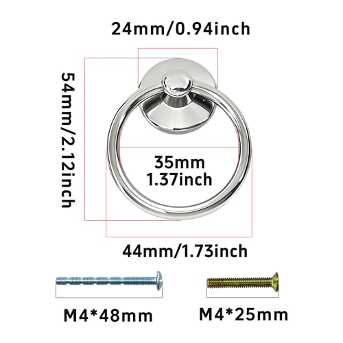 bociloy 8Pcs Metal Ring Pull Handle Knobs, Silver Drop Ring Drawer Pulls, Single Hole Zinc Alloy Handle Pulls for Cabinet, Dresser, Door, Cupboard - Image 2