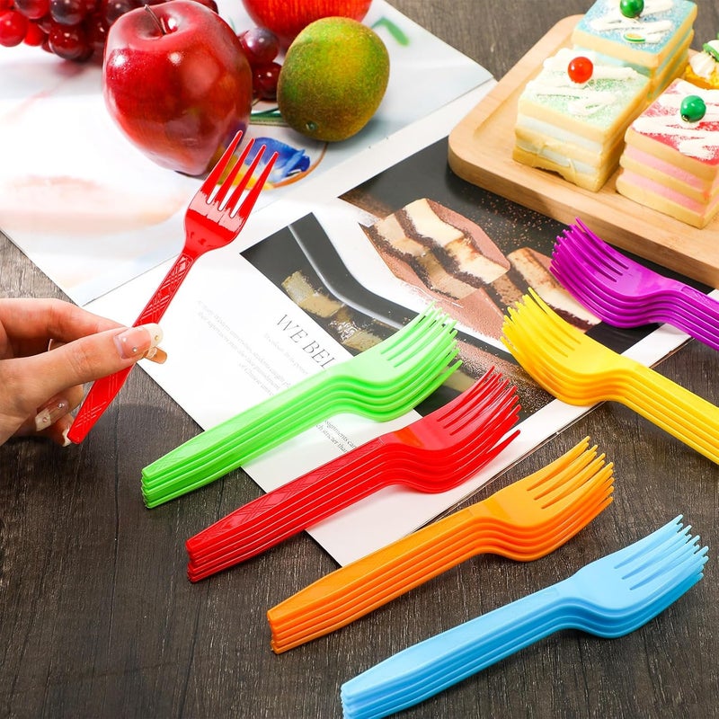 Tioncy 360 Pcs Rainbow Disposable Plastic Forks Bulk Colorful Disposable Cutlery Neon Plastic Forks for Holiday Party Picnics Restaurant Outdoor Events (Red Orange Yellow Green Blue Purple) - Image 4