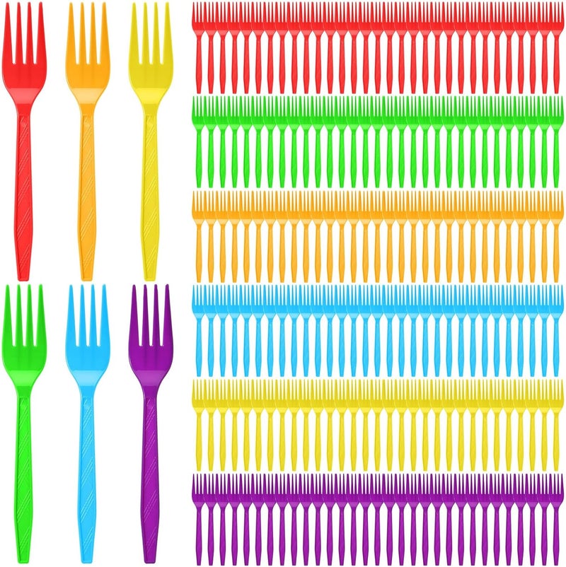 Tioncy 360 Pcs Rainbow Disposable Plastic Forks Bulk Colorful Disposable Cutlery Neon Plastic Forks for Holiday Party Picnics Restaurant Outdoor Events (Red Orange Yellow Green Blue Purple) - Image 1