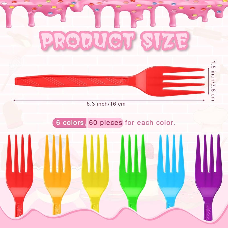 Tioncy 360 Pcs Rainbow Disposable Plastic Forks Bulk Colorful Disposable Cutlery Neon Plastic Forks for Holiday Party Picnics Restaurant Outdoor Events (Red Orange Yellow Green Blue Purple) - Image 2