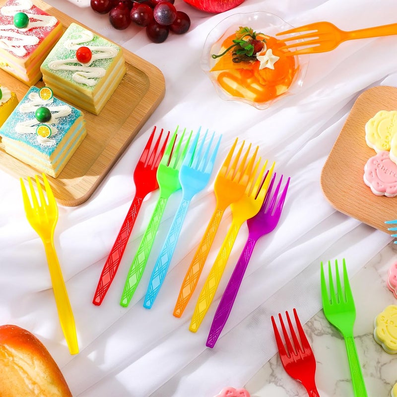 Tioncy 360 Pcs Rainbow Disposable Plastic Forks Bulk Colorful Disposable Cutlery Neon Plastic Forks for Holiday Party Picnics Restaurant Outdoor Events (Red Orange Yellow Green Blue Purple) - Image 3