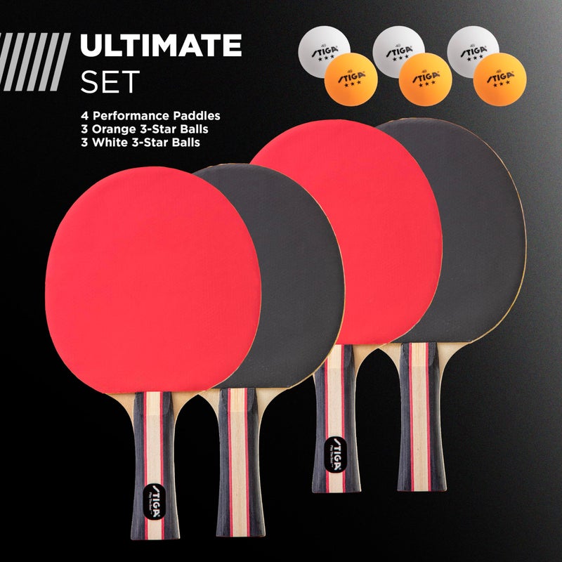 STIGA Performance 4 Player Ping Pong Paddle Set of 4 – Table Tennis Rackets, 6 – 3 Star Orange and White Balls - Image 4