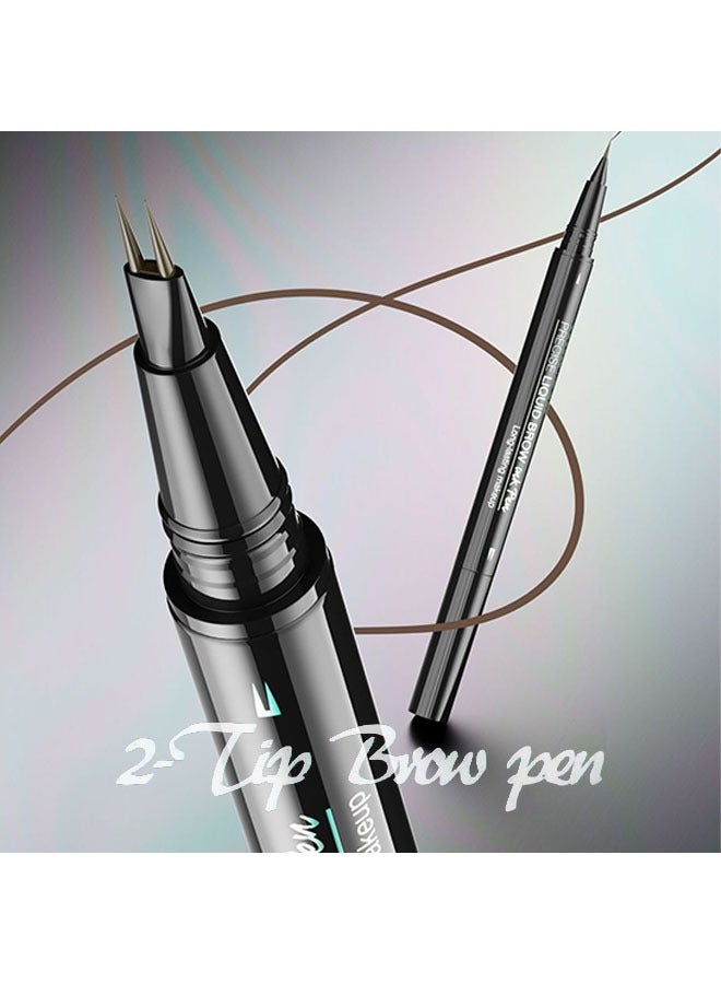 هيلوكيس قلم حواجب سائل دقيق مع فرشاة قلم حبر مزدوج الرأس 2 طرف Microblading قلم حواجب منحني قلم حواجب ، 2 طرف شوكة قلم عين مقاوم للماء طويل الأمد قلم حبر بني فاتح #01 - Image 4