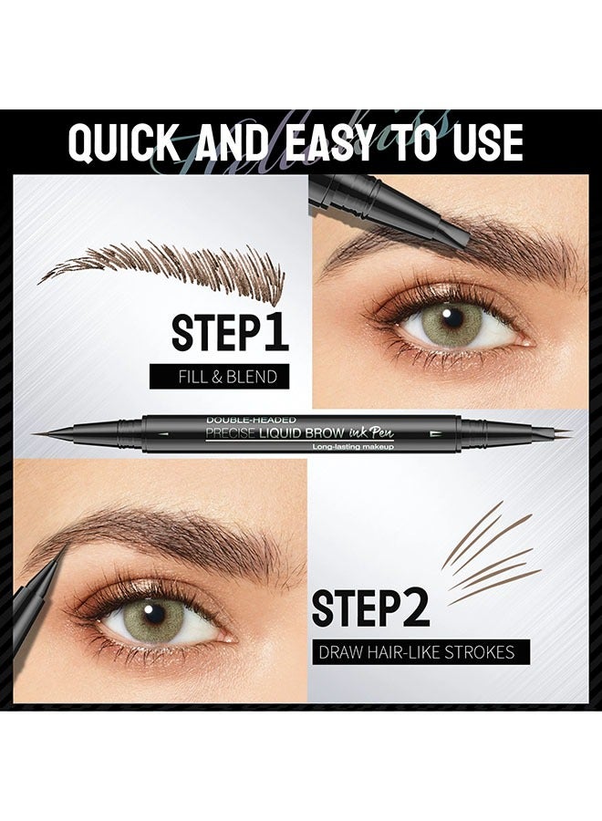 هيلوكيس قلم حواجب سائل دقيق مع فرشاة قلم حبر مزدوج الرأس 2 طرف Microblading قلم حواجب منحني قلم حواجب ، 2 طرف شوكة قلم عين مقاوم للماء طويل الأمد قلم حبر بني فاتح #01 - Image 3