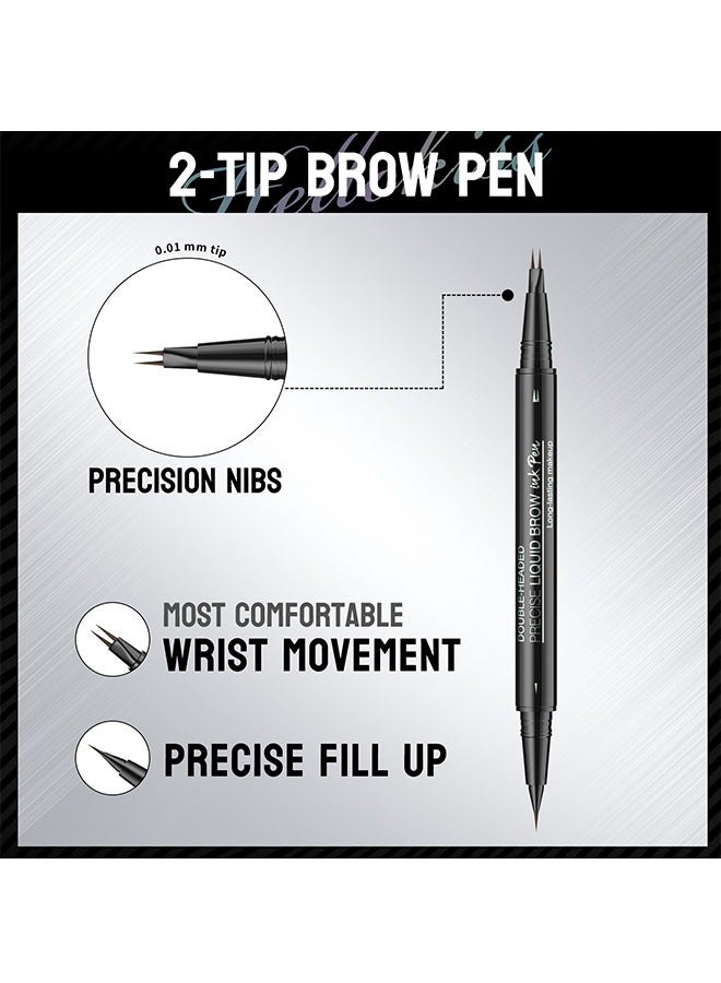 هيلوكيس قلم حواجب سائل دقيق مع فرشاة قلم حبر مزدوج الرأس 2 طرف Microblading قلم حواجب منحني قلم حواجب ، 2 طرف شوكة قلم عين مقاوم للماء طويل الأمد قلم حبر بني فاتح #01 - Image 2