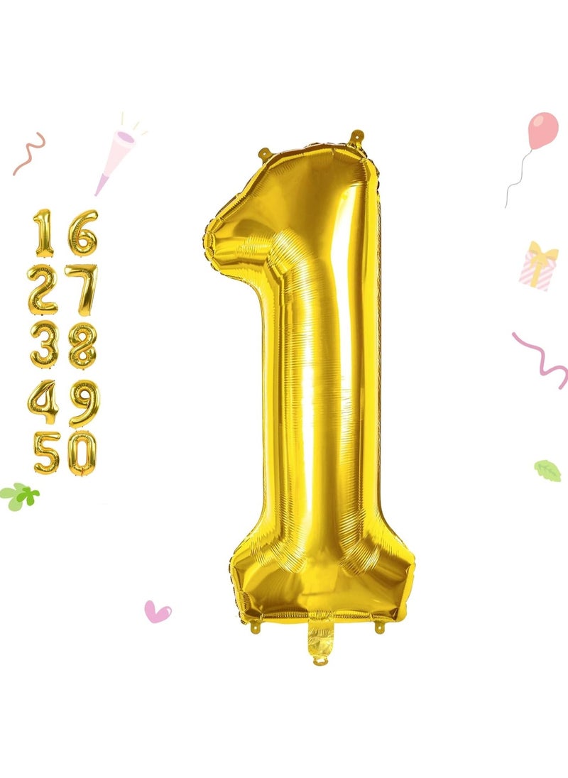 Home zone 40 Inch Gold Digit Helium Foil Birthday Party Balloons Number 1  - Image 1