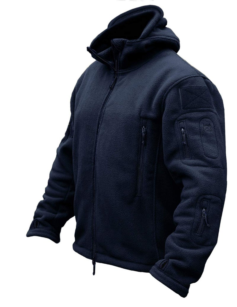CRYSULLY Male Fall Winter Coat Safari Jacket Fleece Hiking Travelling Fatigue Outdoors Snow Jacket Navy Blue